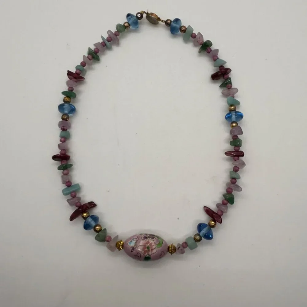 Cloisonné Bead Necklace with Multicolor Natural Stone & Glass and Bracelet - Picture 14 of 16